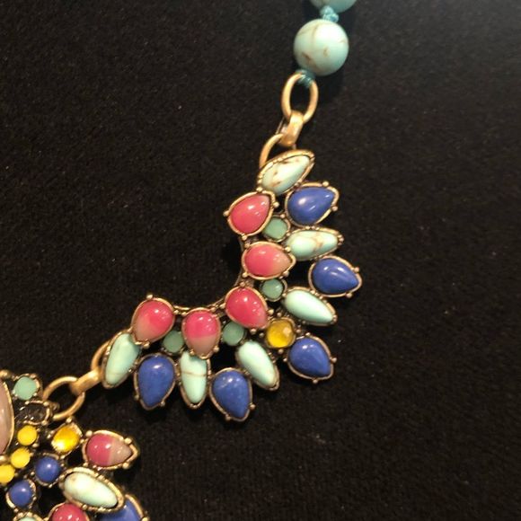 CHLOE and ISABEL Turquoise, Opal, Lapis Lazuli Inlay Antique Gold Plate Necklace - Picture 5 of 10